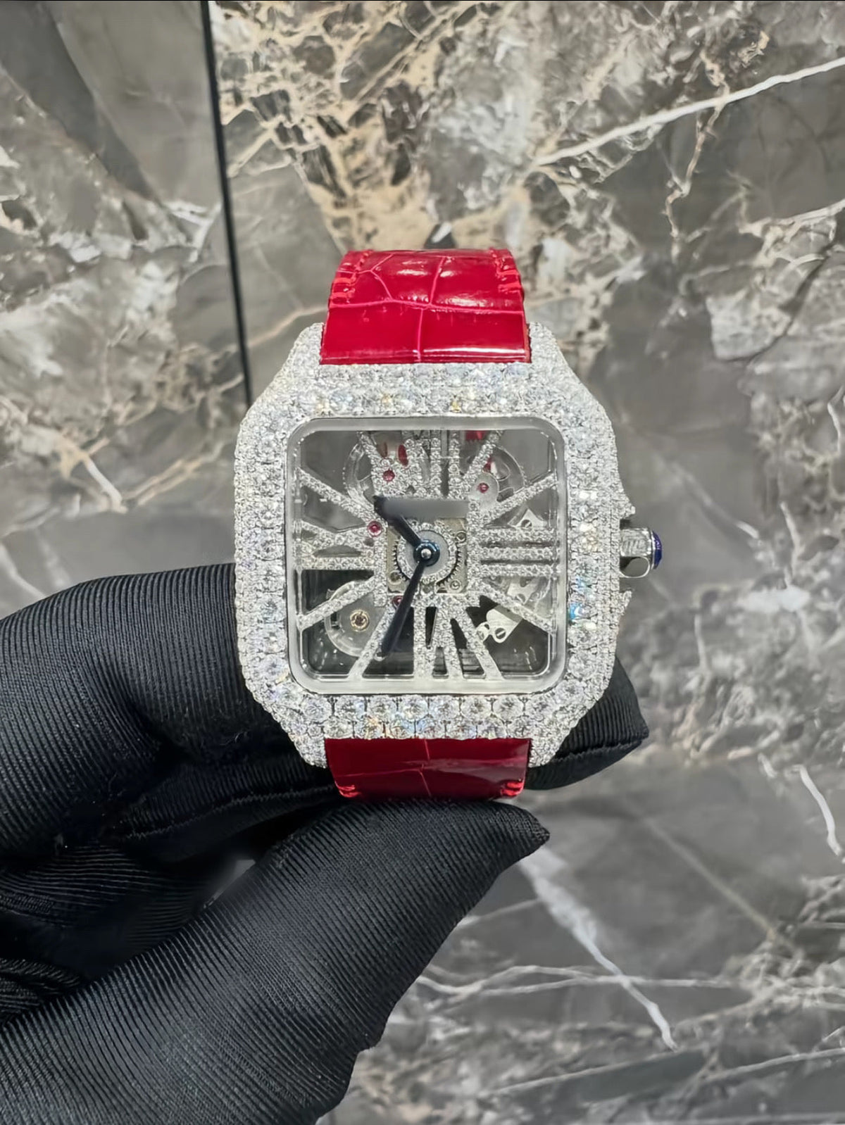 1:1 Red Iced Out Skeleton Wrist Bling