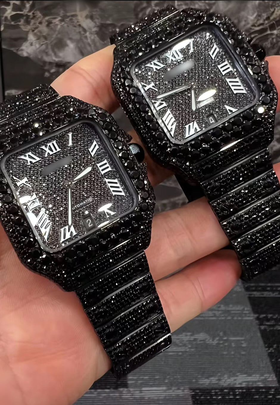 1:1 Iced Out Black Twin Wrist Bling Set