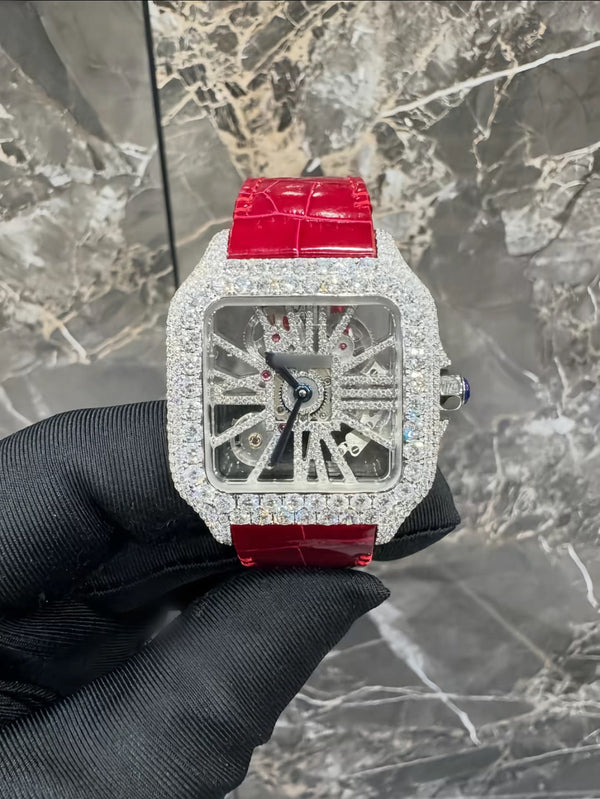 1:1 Red Iced Out Skeleton Wrist Bling